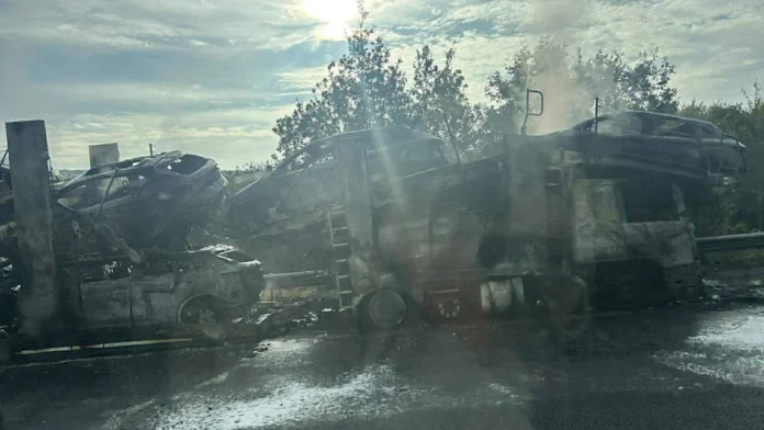 M5 Shut Down After Car Transporter Fire Involving Electric Vehicles