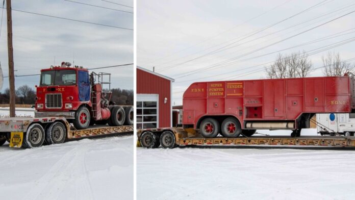 Historic FDNY Super Tender arrives at Bangor Township fire museum after cross-country trek