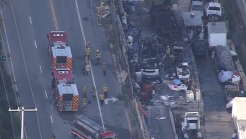 VIDEO: Propane tank fire burns in Sylmar