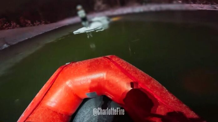 Charlotte firefighters rescue driver trapped in pond