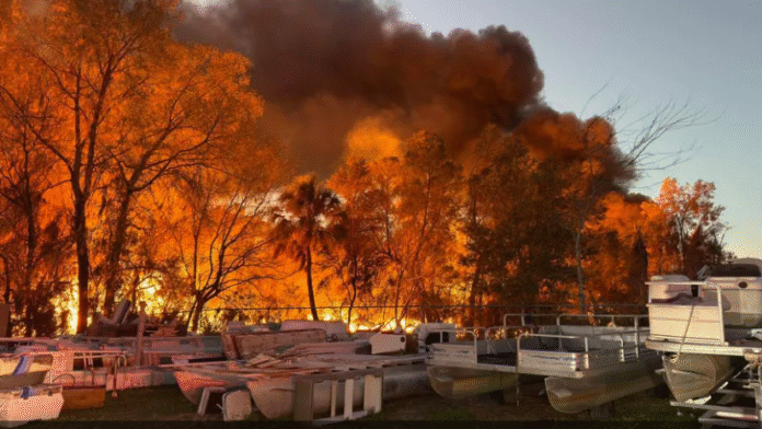 VIDEO: Stockpile of railroad ties explodes into massive fire in Florida