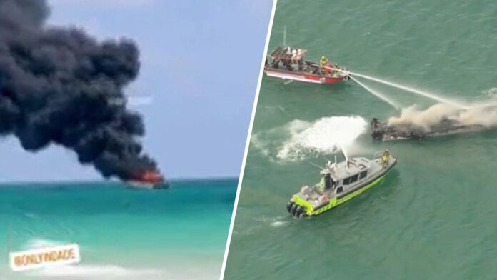 Crews respond after 40-foot boat catches fire off Miami Beach