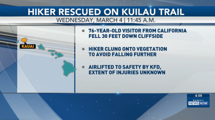 Kaua‘i firefighters airlift elderly visitor after 30-foot fall on Kuilau Trail