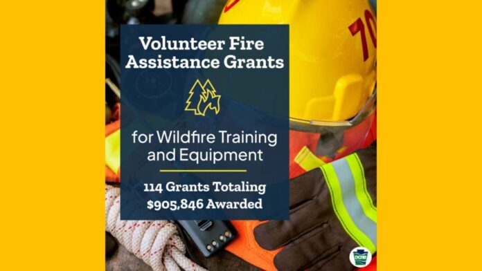 Pennsylvania awards $905,846 to 114 volunteer fire companies for wildfire equipment and training