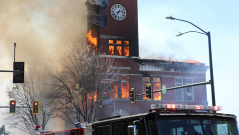 VIDEO: Historic Floyd County courthouse burns, tower collapses