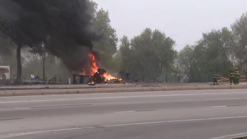 Firefighters provide media update on road closure following fuel tanker fire