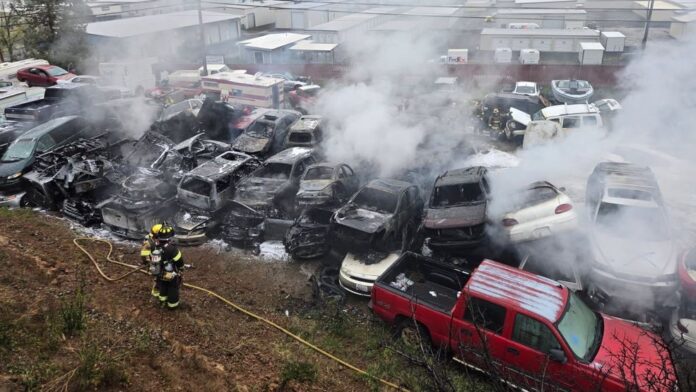 Hefty fire at Yreka tow yard leaves over 50 cars damaged