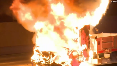VIDEO: Caltrans truck explodes, bursts into flames on 110 Freeway in Carson