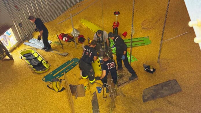 Firefighters rescue man trapped in grain silo in Medina Township