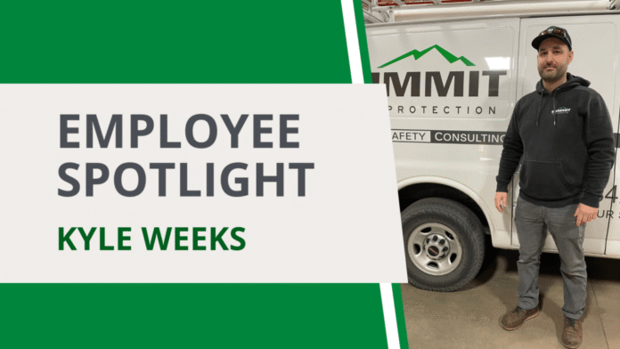 Graphic with Kyle Weeks next to a work van on the right and "employee spotlight" on the left