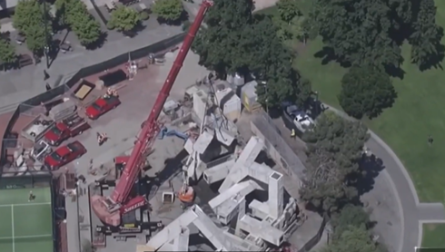San Francisco's old Vaillancourt Fountain catches fire while being disassembled