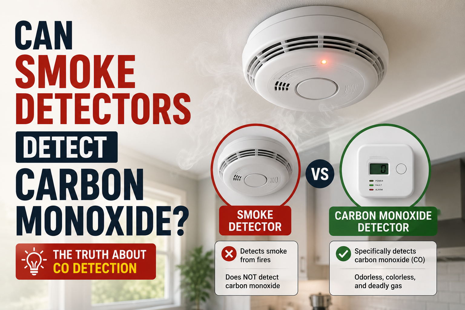 Can smoke detectors detect carbon monoxide? Learn the difference between smoke alarms and carbon monoxide detectors, how they work, and why both are essential for home safety.